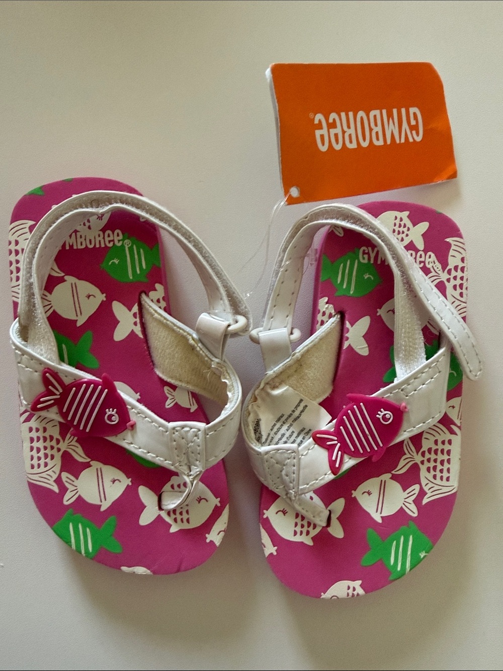 Gymboree Pink Fish Print Toddler Flip Flops with White Straps